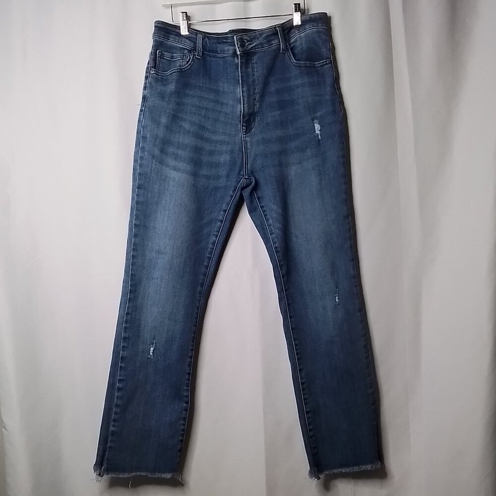 RISEN LOS ANGELES DISTRESSED DENIM HIGH RISE STRAIGHT LEG STRETCH JEAN SIZE 1XL
